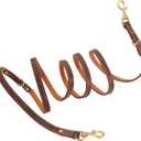 Genuine Leather Dog Leash for Large Dog [Hands Free] [Comfort Hand Feeling] [Shock-Absorbing] Heavy Duty Use Dog Training Lead (9.35FT, Brown)