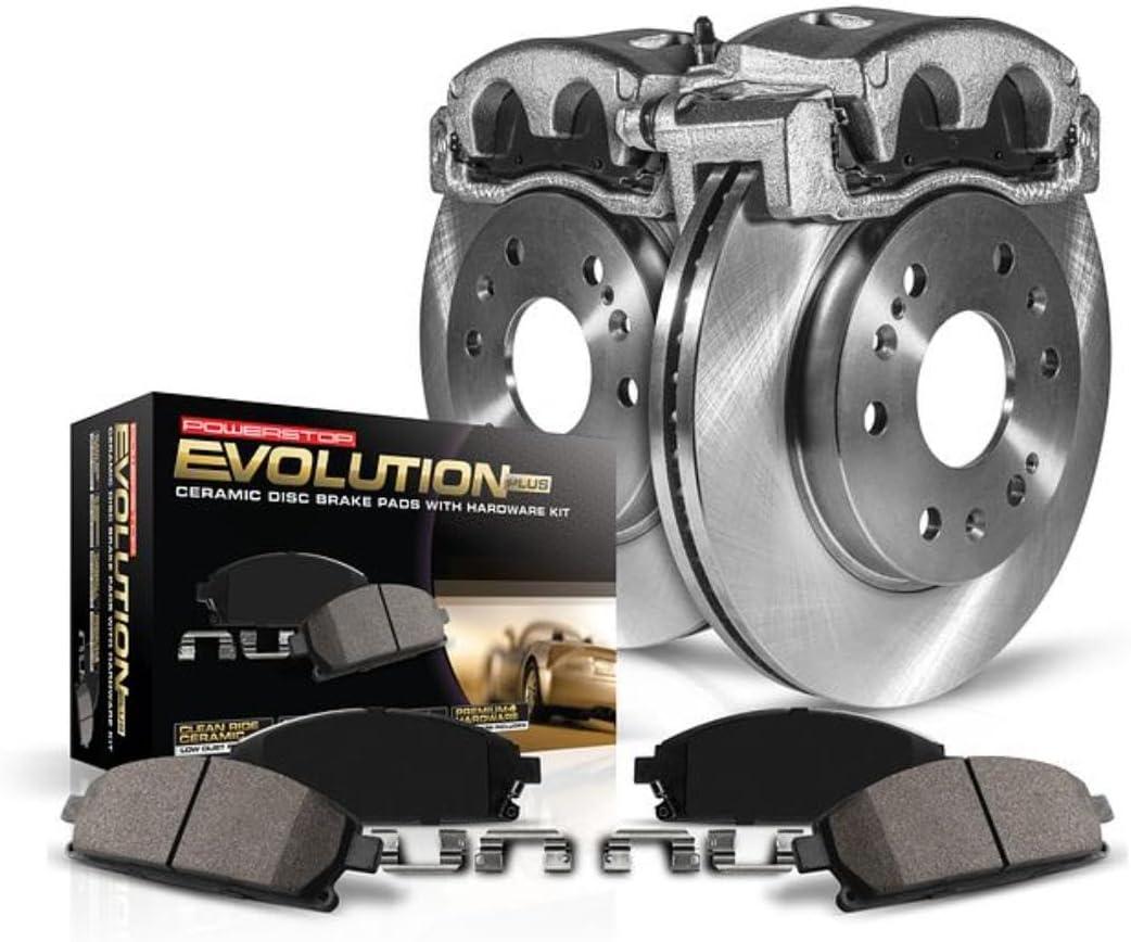 PowerStop Front Brake & Caliper Kit for Ford F-250 1995-99 |F-250 HD 1997 |F-350 1995-97 - Ceramic Brake Pads + Calipers + Disc Rotors Replacement, KCOE5089