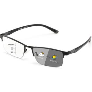 FEISEDY Blue Light Blocking Photochromic Multifocal Progressive Reading Glasses Vintage Half Frame UV400 Protection B1388