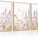 Nursery Girl Floral Wall Art Watercolor Wildflower Canvas Wall Decor Purple Pink Flower Pictures Nursery Floral Art Prints Girl Room Wildflower Poster for Bedroom Bathroom 12x16 Inch Unframed Set of 3 (Purple Bouquets Art)