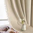MIULEE Beige Pom Pom Velvet Curtains for Bedroom/Living Room Cream Darkening Thermal Insulating 96 Inches Long Blackout Curtains with Rod Pocket for Girls Room/Nursery/Home Theater Set of 2