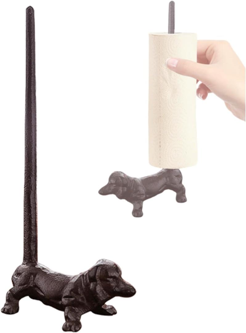 Dog Paper Towel Holder 12'' Cast Iron Paper Towel Holder Funny Toilet Paper Holder for The Floor or Counter in The Kitchen or Bathroom Bronze Rustic,Dog (Black)