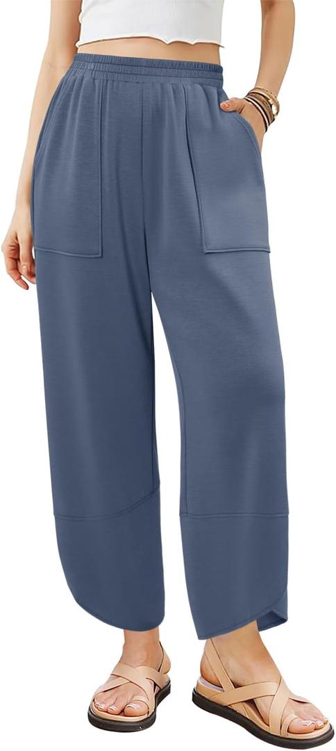 Angerella Womens Baggy Wide Leg Pants High Waisted Casual Lounge Pant Loose Comfy Stretchy Trousers with Pockets (Blue, M)