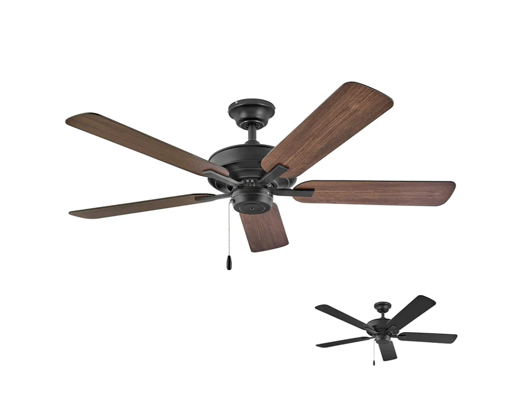 Hinkley Metro 52" Indoor Dual Mount Ceiling Fan with No Light - Traditional Style, Reversible Wooden Fan Blades - Matte Black & Walnut - Remote Sold Separately