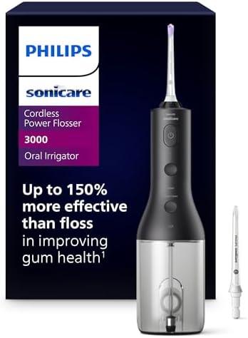 Amazon.com: Philips Sonicare Cordless Power Flosser 3000 - Water Flosser with Innovative Quad Stream Technology, Oral Irrigator with 2 Flossing Modes and 3 Pressure Levels, IPX7 Waterproof, Black, HX3826/23