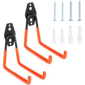 2 Pack Heavy Duty Steel Utility Wall Hooks, Wall Mount Garage Storage Organizer for Hanging Ladders, Bikes,Garden Tools, Skis