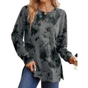 Saloogoe Sweatshirt for women Side Split Fall Fashion 2025 Long Sleeve Shirts Trending Now XL