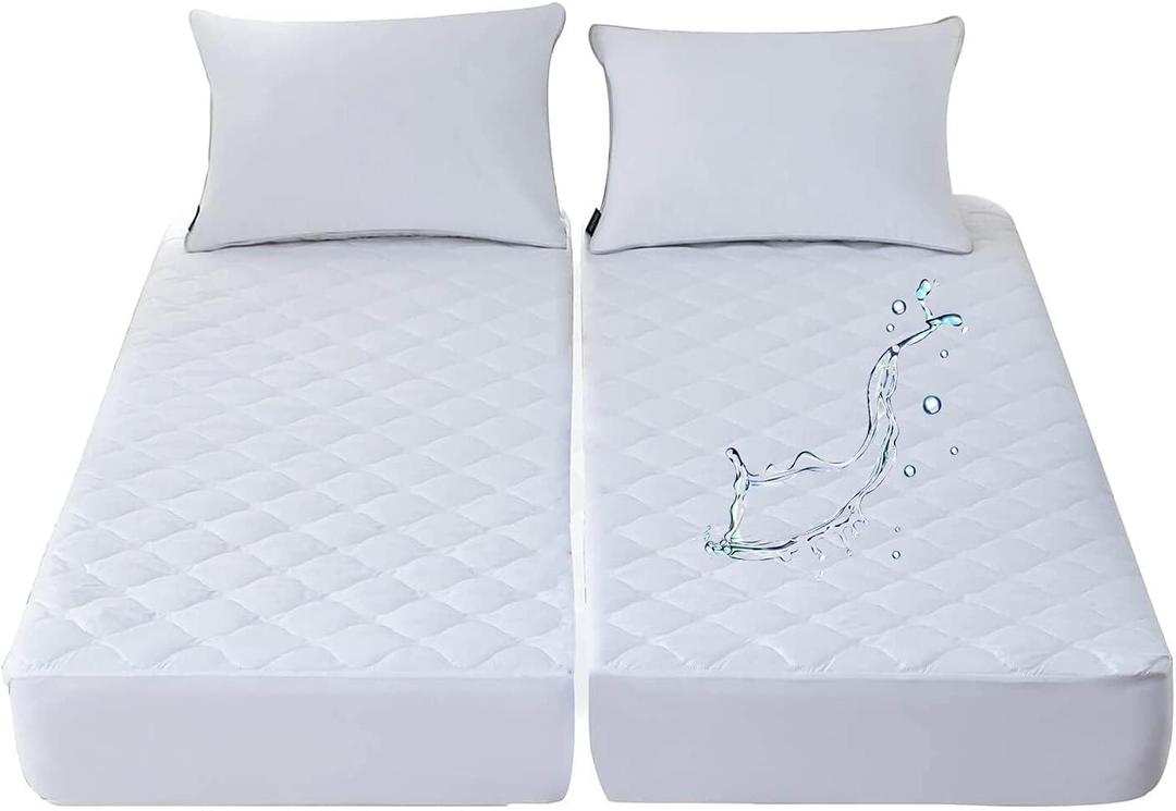 Waterproof Quilted Split California King Mattress Protector Pad for Adjustable Bed 2 Cali Twin XL 36x84 Soft Noiseless Fitted Mattress Cover Padded Topper with Enhanced Elastic Pocket White