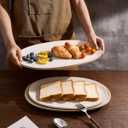 famiware Serving Platter, Oval 15.59/ 14.3/ 12.9inch Serving Dishes for Entertaining, Serving Bowls, Dishwasher Safe, Stoneware Serving Trays for Party, Food, Turkey, Cheese, Reactive Glaze, Matte White