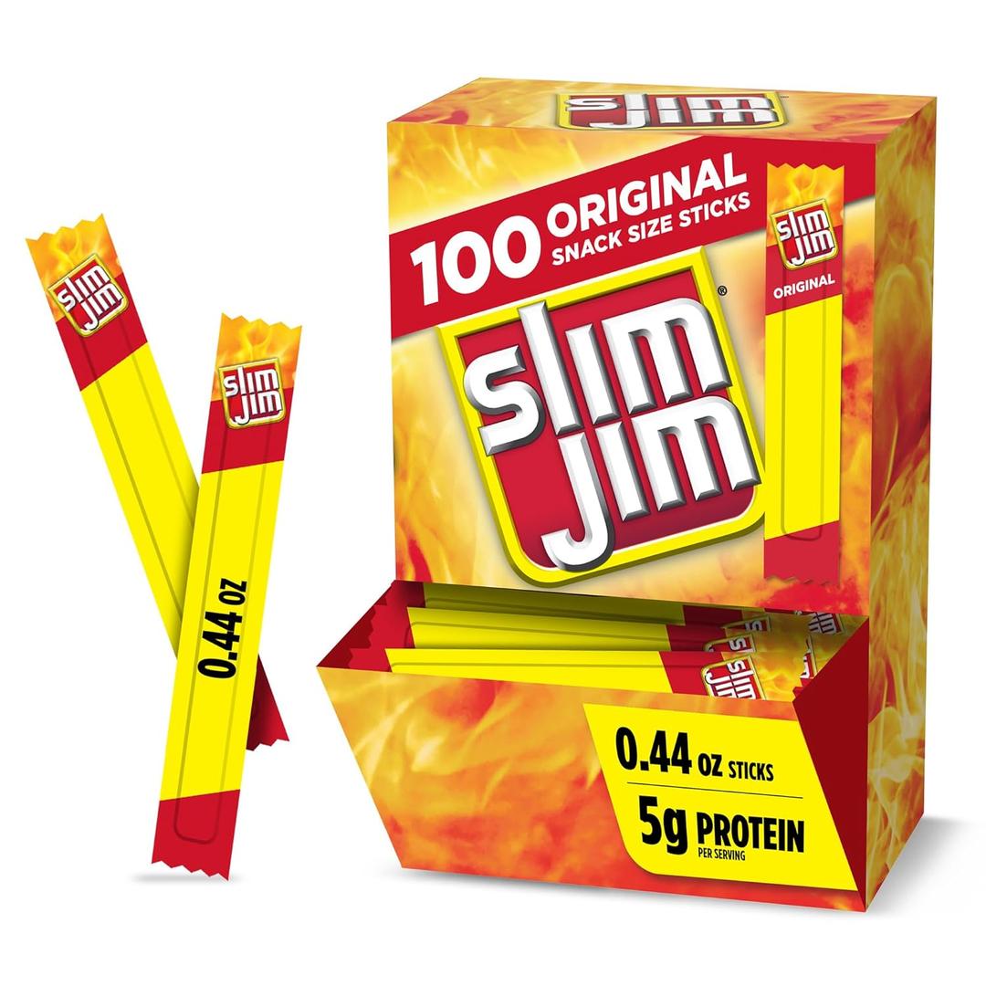 Slim Jim Smoked Meat Sticks, Original Flavor, 2g Protein Per Stick, Snack Size, 0.44 oz. (100 Count) (EXP 09/06/26)