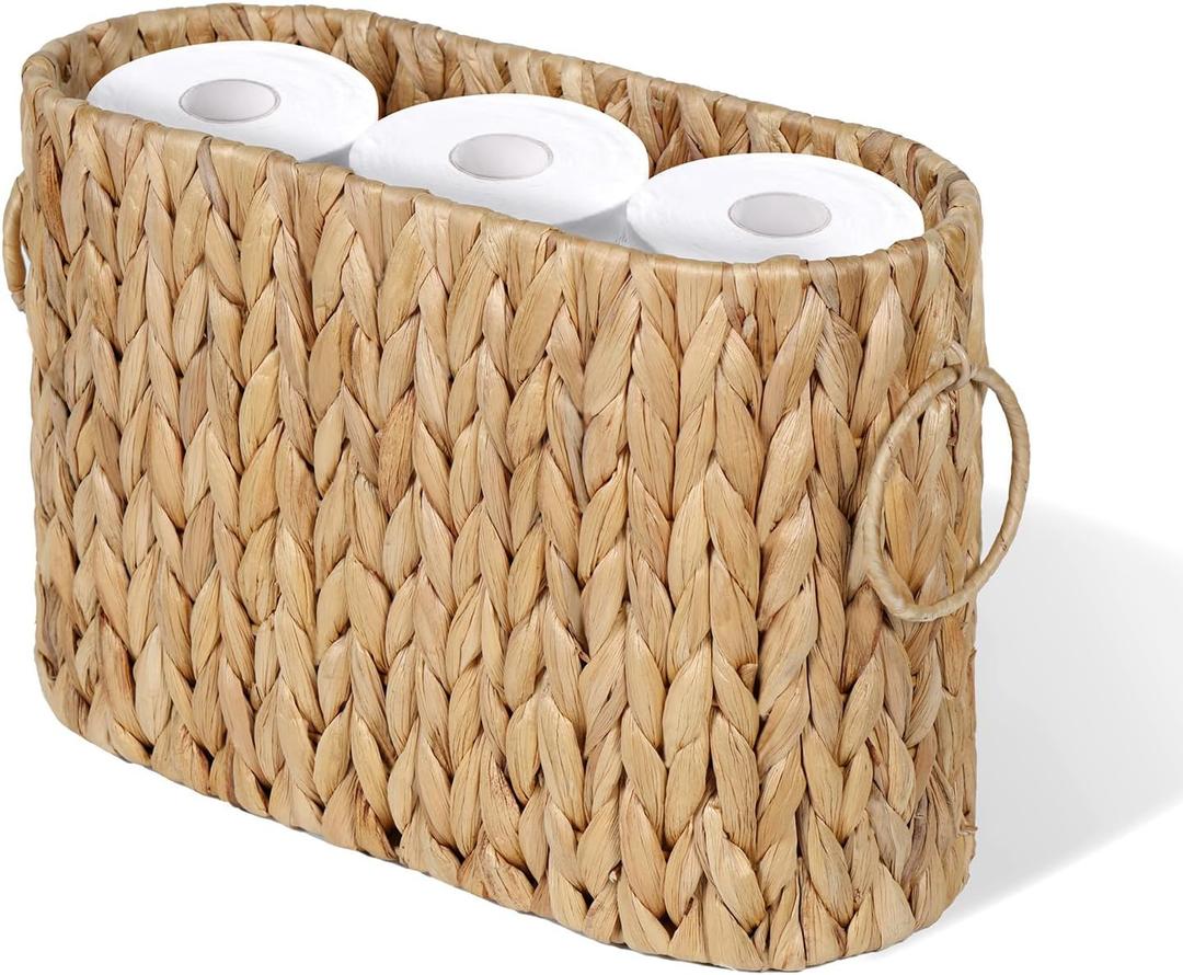 Toilet Paper Storage Bin, Large Storage Basket with Handles, Bathroom Accessories Organizer, Decorative Book Storage