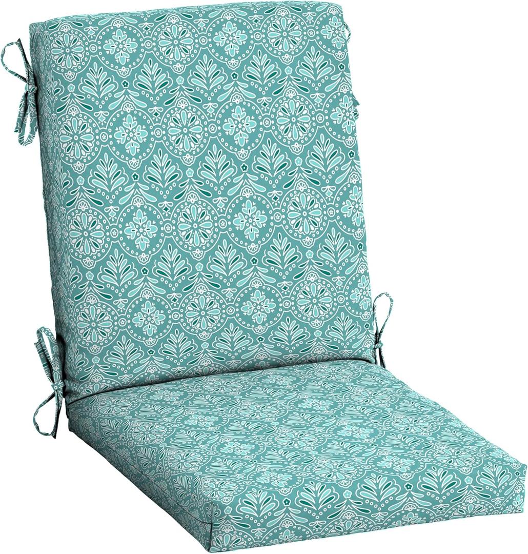 Arden Outdoor Dining Chair Cushion, 20 in x 20 in, Weather-Proof, Rain-Proof, Fade Resistant Patio Cushion for Patio, Dining, or Rocking Chairs 20 x 20, Turquoise Daphne Medallion (20"L x 20"W)