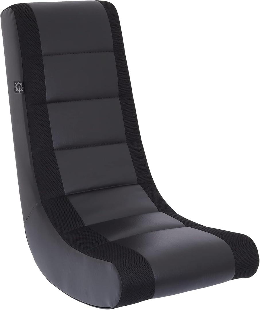 The Crew Furniture Kids & Teens Classic Video Rocker Gaming Chair  Lightweight Ergonomic Floor Rocker in Black on Black with Easy-Clean Faux Leather & Mesh