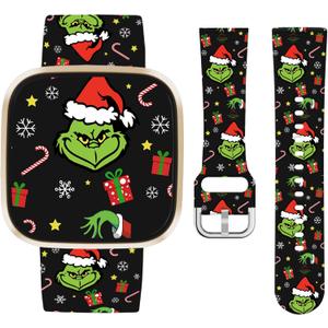 Watbro Christmas Watch Band Compatible with Fitbit Sense/Sense 2/Versa 3/Versa 4 Bands Women,Silicone Replacement Band for Fitbit Sense/Sense 2/ Versa 4/ Versa 3 Smartwatch (black)