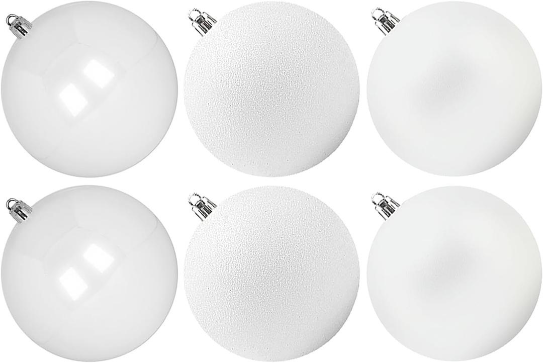 Extra Large Size Outdoor Christmas Ornaments, Oversized Huge Big Shatterproof Xmas Christmas Plastic Balls for Outside Lawn Yard Tree Hanging Decorations (4"/100mm, White, 6 Packs)