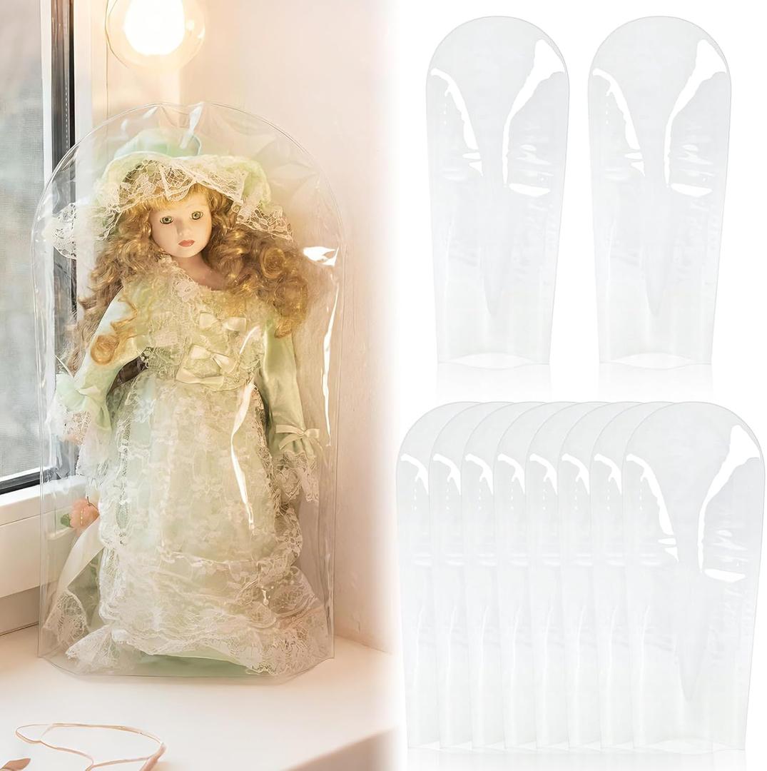 AmazingSpark 10 Pcs Clear Vinyl Doll Covers 20" H Clear Dustproof and Rainproof Shield Sleeves Storage Bags for Collectible Dolls High Transparency Protective Sleeves for Organizing Figures Protector
