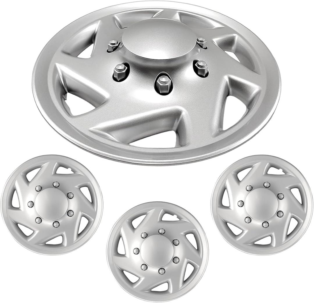 16 Inch Silver Hubcaps 4-Piece Set Fit for 1997-2023 Ford E-Series E350 E450 Vans,Truck & Econoline,Replaceable Hubcaps F8UZ1130AA F7UZ1130AA