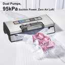 Gasbye 95kPa Precision Vacuum Sealer Machine, Double Heat Seal for Dry/Moist Food, Easy-Lock Handle, Built-in Bag Storage & Cutter, Progress Display, Pulse Mode, Removable Drip Tray, Silver