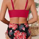 Yonique Women High Waisted 2 Piece Bikini Set Tummy Control Full Coverage | Removable cups, smoothing gathered midsection, figure-flattering front ruching, and a stylish V-neck wrap top (S)