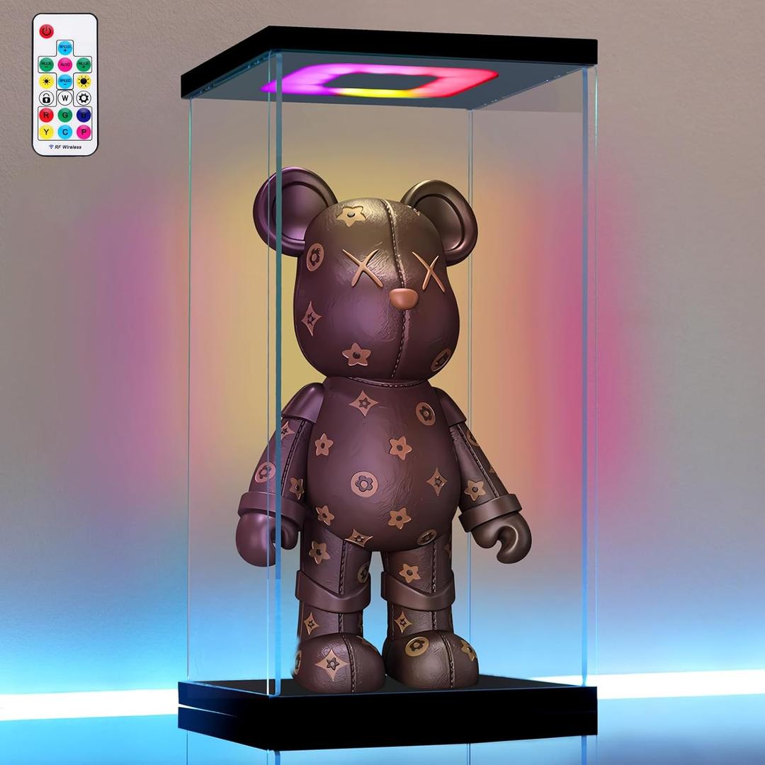 Clear Acrylic Display Case with Light for 400% bearbrick, Multiple Color Lights Dustproof Protection Display Box for Collectibles Action Figures6612inch (Black)