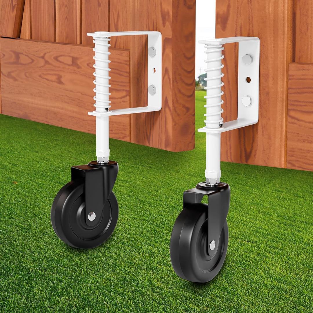 4” Spring Loaded Gate Wheel Gate Caster Wheel Fence Wheels for Gates, Fence Gate Wheel Gate Caster Gate Wheels for Wooden Gate, Ideal for Outdoor Gates, 200 LBS Capacity, 2 Pcs, White