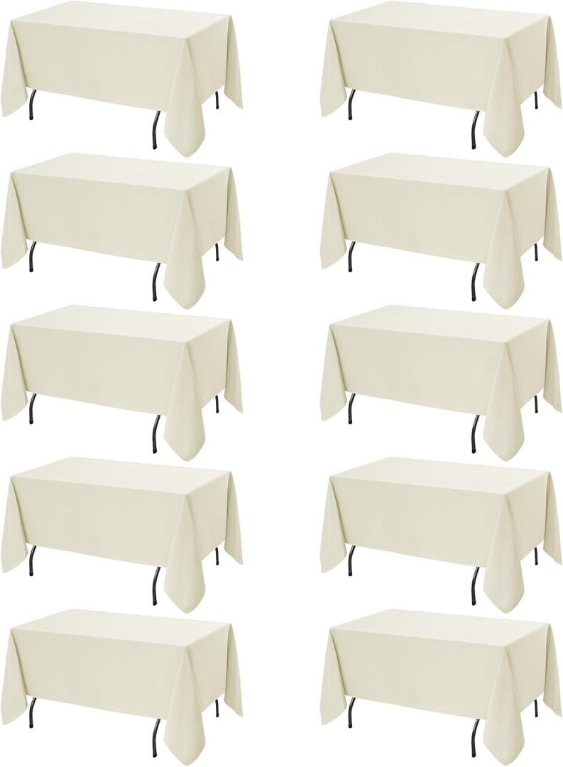 Dailyset 10-Pack Ivory Tablecloths for Rectangle Tables, 60 x 120 Inches, Stain-Resistant Polyester Fabric for 6 Foot Tables - Washable Table Covers for Weddings, Banquets, Birthday Parties, Events