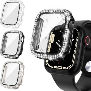 Tensea [3Pack for Apple Watch Screen Protector Case SE 2nd Generation 6 5 4 40mm Accessories, iWatch Diamond Bumper Case Built-in Tempered Glass Film, Protective Bling Face Cover for Women, 40 mm (Clear/Black/Starlight)