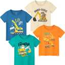 Poroka 4 Pack Toddler Boys Short Sleeve T-Shirts Summer Crewneck Tee Shirts Cotton Cartoon Graphic Tops Tees (Blue)