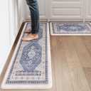 LEEVAN Kitchen Mats for Floor Non-Slip, Blue Cushioned Anti Fatigue Mat 2 Piece, Memory Foam Kitchen Mat Waterproof, Ergonomic Standing Mat for Office/Laundry (17.3"x29"+17.3"x47"-0.47inch)