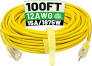 POWGRN 100 ft 12/3 Outdoor Extension Cord Waterproof Heavy Duty with Lighted Indicator End 12 Gauge 3 Prong, Flexible ColdResistant Long Power Cord Outside, 15Amp 1875W SJTW Yellow ETL Listed