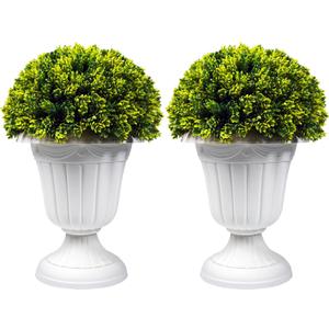 Sunnyglade 2 PCS 17 Artificial Plastic Pine Cone-Shaped Leaves Topiary Ball TreeFaux Potted Decorative Topiary PlantUV Resistant Fake Plant in Pot for Home Gate Indoor Outdoor Patio Office Decor