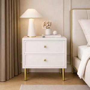 GStone Modern Square Nightstand with 2 Drawers, White and Gold, Duo Size