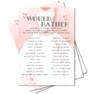 Bridal Shower Games, Wedding Games For Showers, Would She Rather, Engagement Bachelorette Party Game, Bridal Shower Decorations, 30 Cards Per Set (Suit010)