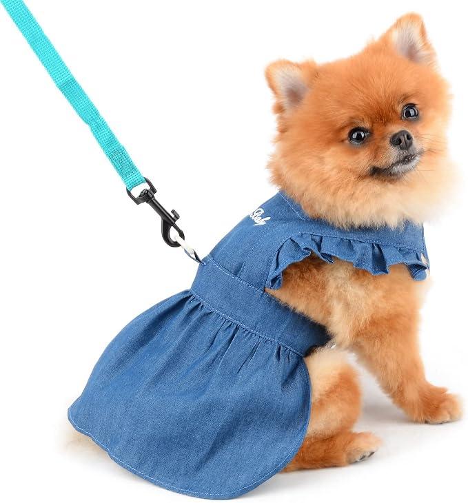 PAIDEFUL Dog Dress for Small Dogs Cats Girls Bib Denim Strap Dress Pleated Tutu Skirt Harness Pet Clothing Mini Puppy Chihuahua Yorkie Clothing Spring Summer Dark Blue L