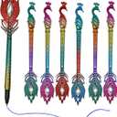 12 PCS Dazzling Peacock Pens Feather Pen With Diamond Colored Phoenix Pens 0.5 Blue Gel Ink For Office Birthday Christmas Party