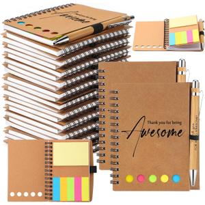 Chuangdi Employee Appreciation Gift Bulk Inspirational Spiral Notebook with Sticky Note Motivational Pen Valentines Thank You Gifts for Team Staff Coworker Nurse Teacher(Kraft,20 Sets)