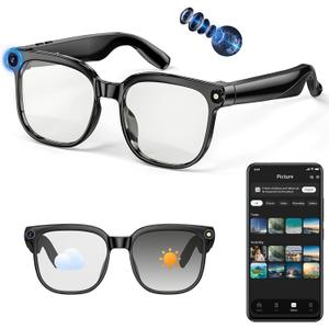 AI Smart Glasses with Camera, 4K 800W HD Video Recording Glasses with Audio, Bluetooth Sunglassess with Camera, Real-Time Translation, Voice Assistant, Object Recognition, Hands-Free Music Calls