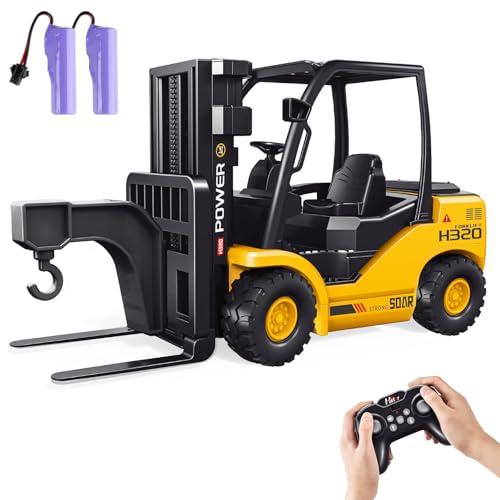 KIDDITOY 9-Channel Remote Control Forklift Truck – 1:18 Scale Construction Toy, Realistic Lights & Sounds, High-Grip Rubber Tires, Lift & Transport Action, 100-Minute, for Kids & Adults Birthdays