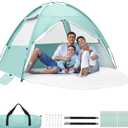 Beach Tent for 3-4 Person, Large Easy Setup Beach Shade Canopy with UPF 50 UV Protection, Portable Shade Tent with 3 Ventilating Mesh Windows for Outdoor, Picnics, Fishing