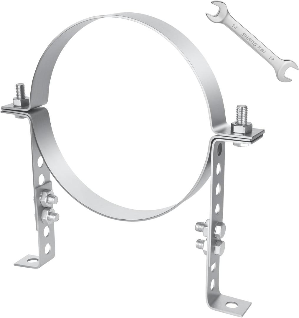 8 inch Adjustable Vent Wall Strap, Heavy Duty Stainless Steel Chimney Adjustable Pipe Bracket, B Vent Wall Bracket, Stove Pipe Hanger Strap Round Split Ring Vent Pipe Strap