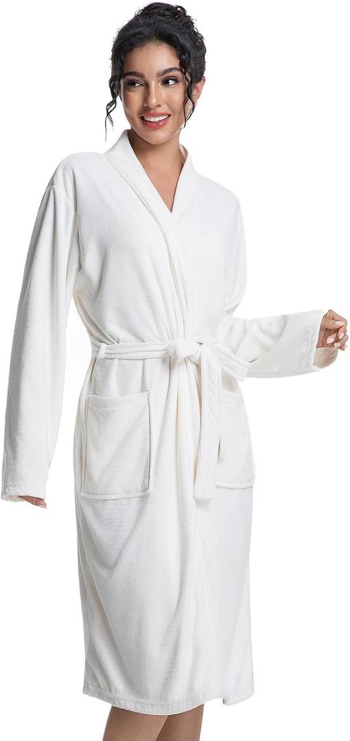 Women Lightweight Bath Robes Terry Cloth Towel Robe Microfiber Knee Length Bathrobe with Pockets (M)