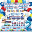 Train 2nd Birthday Party Supplies, Chugga Chugga Two Two Party Supplies, 2nd Birthday Decorations for Boys, 2nd Train Birthday Decorations