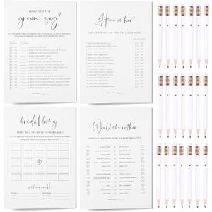 GardenCity Bridal Shower Games Bundle - 5 Bridal Shower Games and Pencils for 30 Guests, Double-Sided Cards, Minimalist