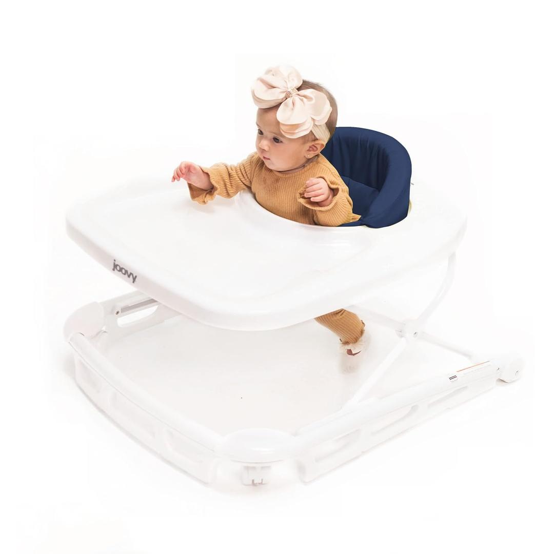 Joovy Spoon Baby Walker & Activity Center Featuring Three Adjustable Heights, Extra-Large Tray, and 30 lb Weight Capacity - JPMA Safety Certified, Blueberry