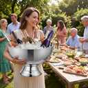 Ice Bucket for Parties and Punch Bowl Set, 15.7 Inch Large Stainless Steel Champagne Chiller with Ladle Scoop and Tongs, Pedestal Beverage Tub for Wedding Mimosa Bar(Silver)