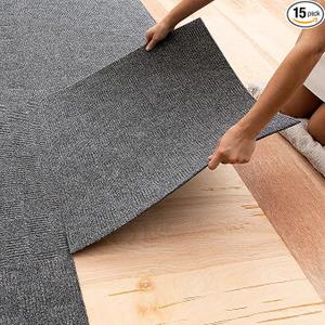 Mohawk Home 24" x 24" Indoor/Outdoor 0.25" Pile Height, Peel and Stick Carpet Tile, Grey Polyester, (Pack of 15) (60 sqft/Box)