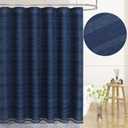 Long Boho Farmhouse Shower Curtain Set with Tassel, Linen Bohemian French Country Chic Bathroom Shower Curtain Set, Modern Striped Textured Shower Curtain 72x78 - Navy Blue