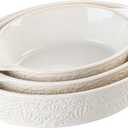 Dafuceramic Casserole Dishes for Oven Sets of 3, Ceramic Oval Baking Dish, Au Gratin Baking Pans with Handles for Roasting, Lasagna, Pie, Baking Meat & Vegetables (Beige White)