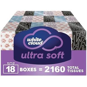 White Cloud Ultra Soft 3-Ply Facial Tissue, 18 Box Multipack, 120 Tissues Per Box