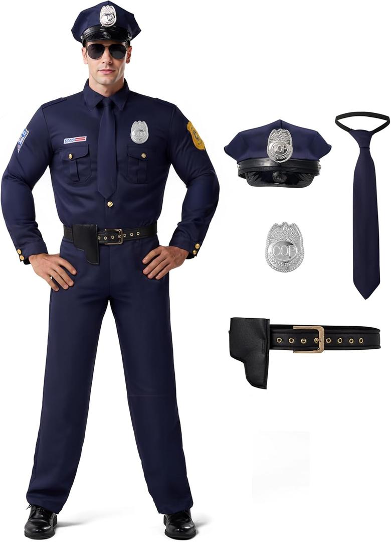 Spooktacular Creations Halloween Cop Costume Men, Blue Police Costume for Cop Adult Halloween Costume Cosplay Party (Large)